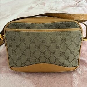 Authentic Gucci Tan and Brown Vintage Crossbody Bag - Rare
